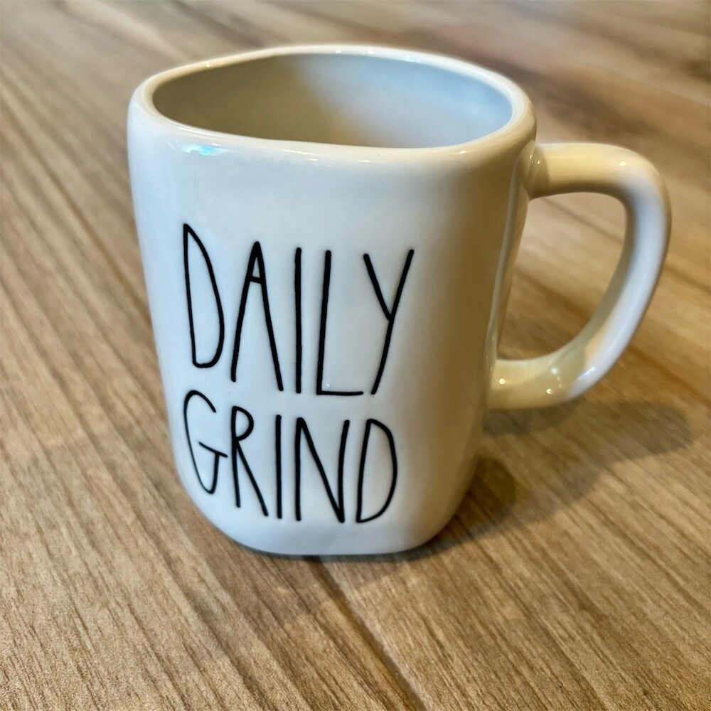 Rae Dunn DAILY GRIND Coffee Mug White Artisan Collection Farmhouse Text